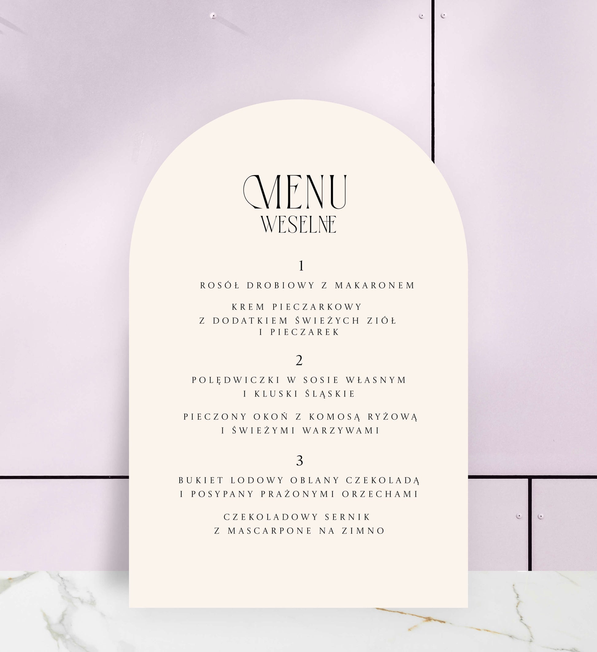 Menu ślubne jednokartkowe, eleganckie, papier premium