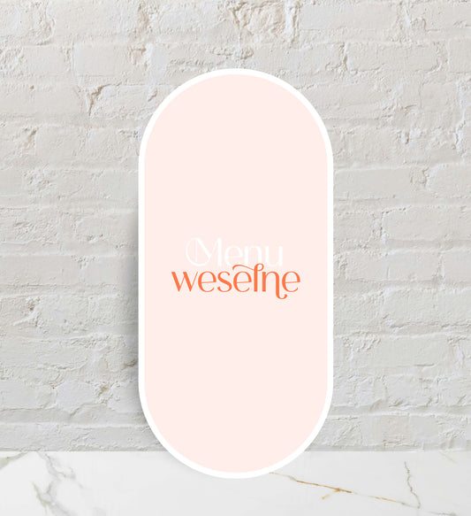 Menu ślubne składane o owalnym kształcie, żywe kolory, papier premium