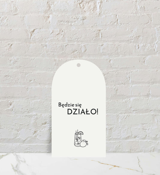 Zawieszki weselne na alkohol, półokrągłe kremowe, na papierze premium